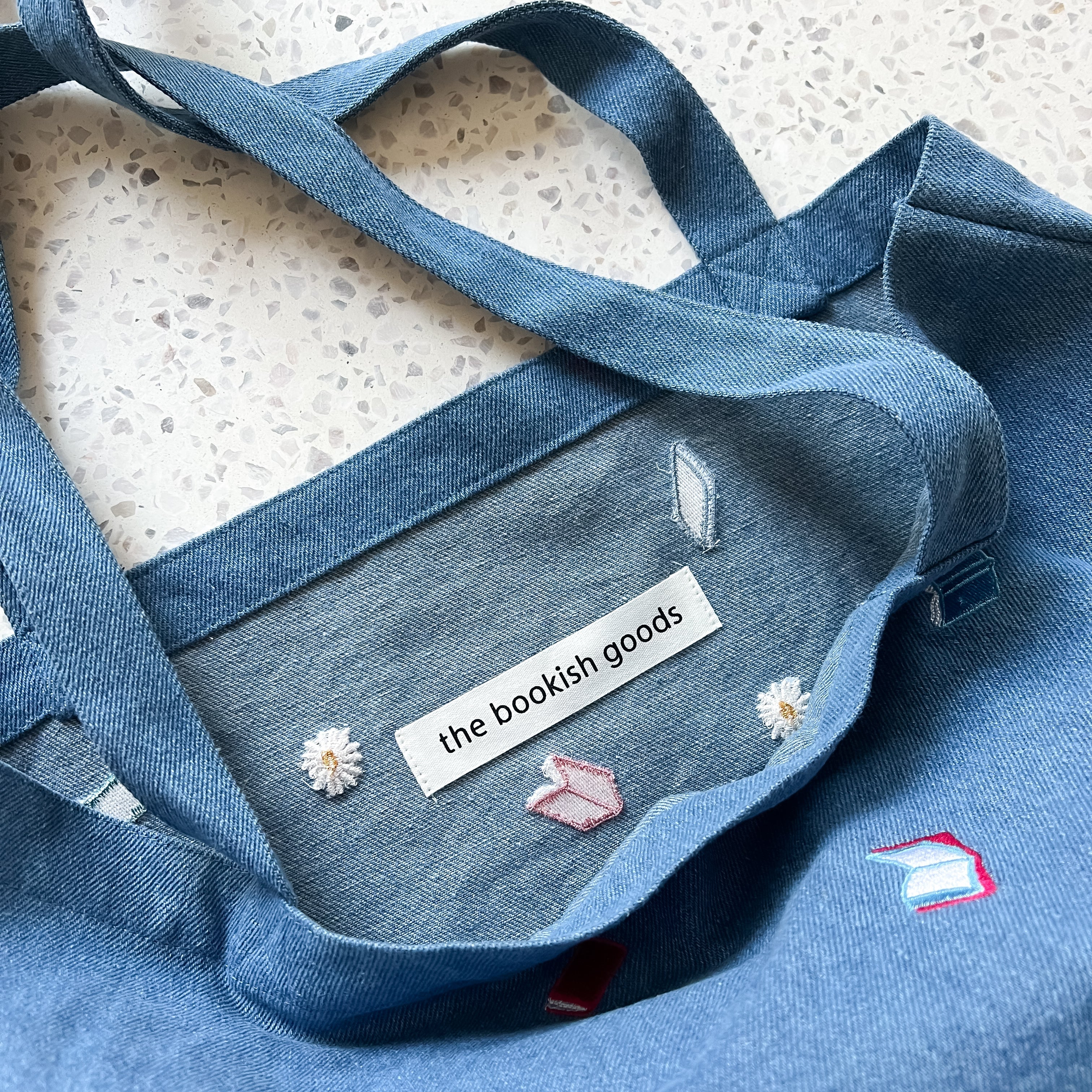 Denim Embroidered Book Tote