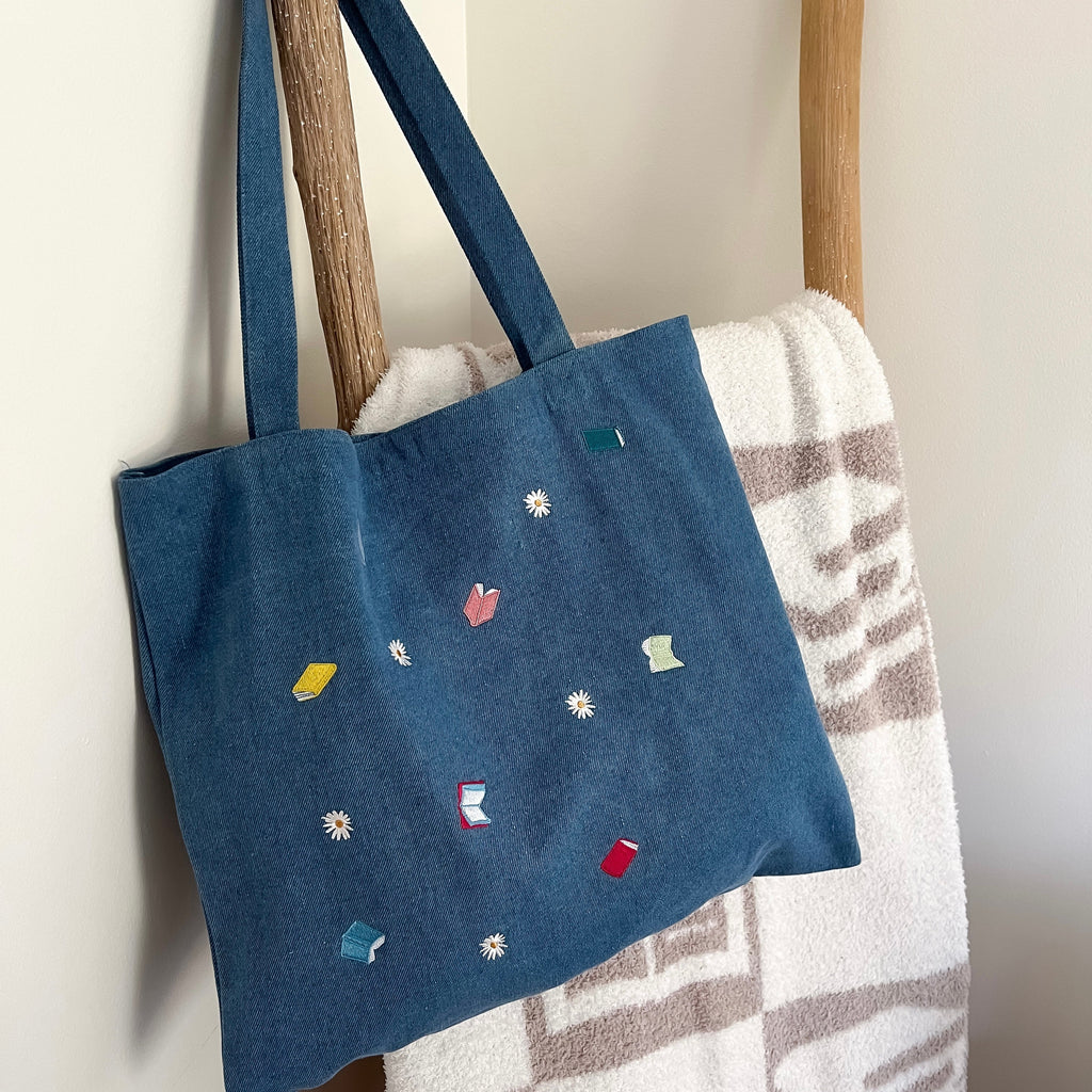 Denim Embroidered Book Tote