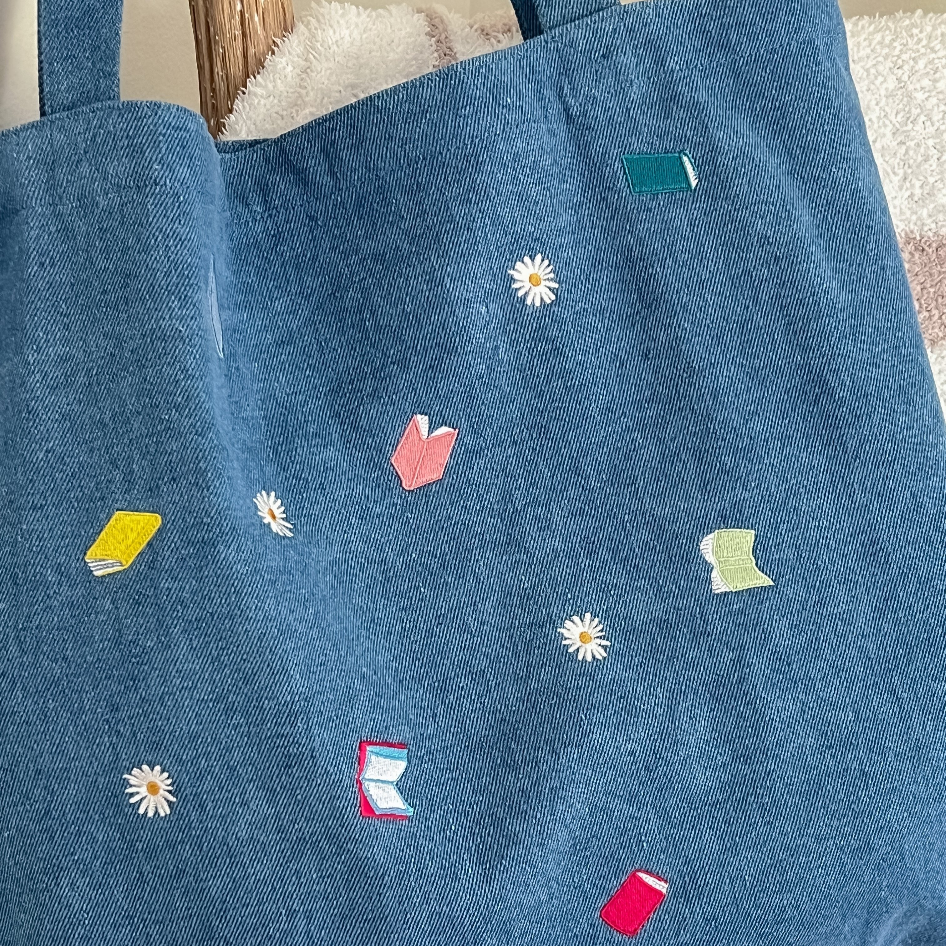 Denim Embroidered Book Tote