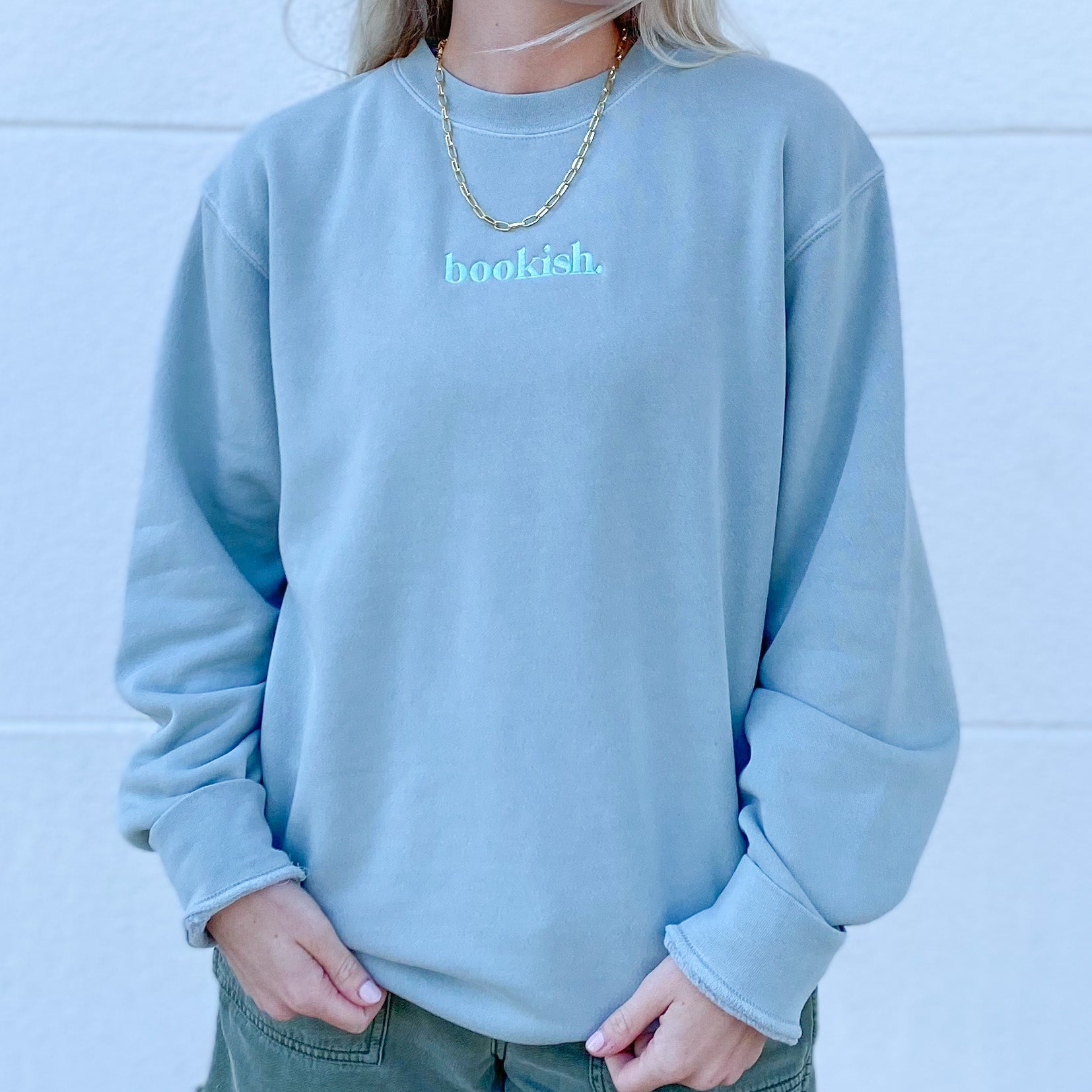 Bookish. Embroidered Sweatshirt - Sage